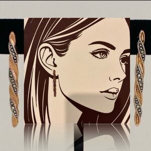 EUC 1928 Victorian look gold metal & rhinestone long pierced earrings